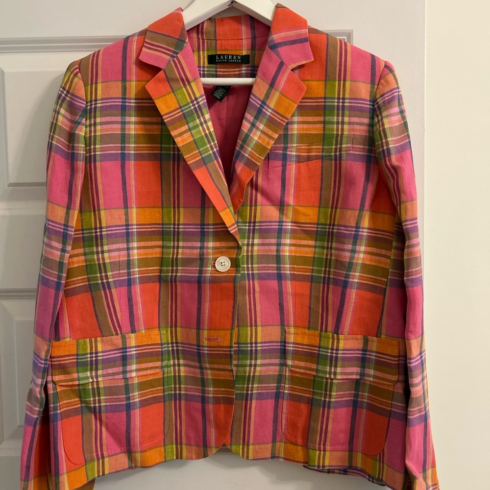 LAUREN by RALPH LAUREN PLAID JACKET BLAZER 100% LINEN - NWOT - Picture 6 of 12